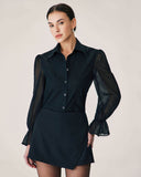 Sueña™ Siyah Transparan Şair Kol Bluz