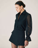 Sueña™ Siyah Transparan Şair Kol Bluz