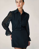 Sueña™ Siyah Transparan Şair Kol Bluz