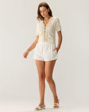 Sueña™ Beyaz Beli Lastikli Cepli Şort