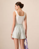 Sueña™ Kadın Yeşil Ekose Cepli Geniş Paça Şort