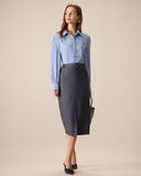 Kadın Gri Yüksek Bel Düz Yırtmaçlı Midi Etek