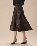 Sueña™ Kahve Beli Lastikli Dantelli Midi Etek