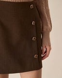 Sueña™ Kahve Yüksek Bel Düğmeli Mini Etek