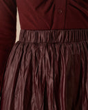 Şarap Kırmızısı Lastikli Bel Büzgülü Midi Etek