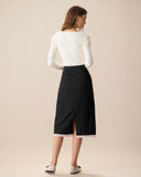 Sueña™ Siyah Kontrast Yırtmaçlı Midi Etek