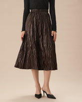 Sueña™ Kahve Beli Lastikli Dantelli Midi Etek