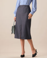 Sueña™ Kadın Gri Yüksek Bel Düz Yırtmaçlı Midi Etek