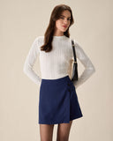 Sueña Lacivert Yüksek Bel Düğmeli Skort