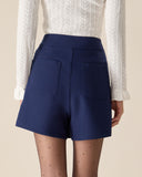 Sueña Lacivert Yüksek Bel Düğmeli Skort