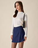 Sueña Lacivert Yüksek Bel Düğmeli Skort