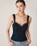 Sueña Siyah Dantelli Straplez Kalp Yaka Camiş