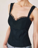 Sueña Siyah Dantelli Straplez Kalp Yaka Camiş