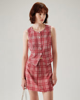 Sueña™ Kırmızı Ekose Tek Sıra Düğmeli Yelek