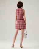 Sueña™ Kırmızı Ekose Tek Sıra Düğmeli Yelek