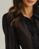 Siyah Fener Kollu Volanlı Gömlek