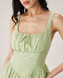 Sueña™ Yeşil Ekose Dantelli Slip Mini Elbise