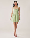 Sueña™ Yeşil Ekose Dantelli Slip Mini Elbise