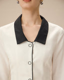 Beyaz Kontrast Düğmeli Mini Elbise