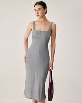 Sueña™ Siyah Ekose Dantelli Slip Midi Elbise