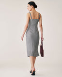 Sueña™ Siyah Ekose Dantelli Slip Midi Elbise