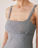 Sueña™ Siyah Ekose Dantelli Slip Midi Elbise