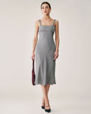 Sueña™ Siyah Ekose Dantelli Slip Midi Elbise