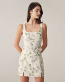 Sueña™ Bej Çiçekli Düz Mini Etek