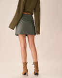 Sueña™ Yeşil Yüksek Bel Suni Deri Mini Etek