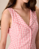 Sueña Kadın Pembe V Yaka Ekose Pamuklu Mini Elbise