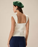 Sueña™ Beyaz Örgü Düğmeli Tank