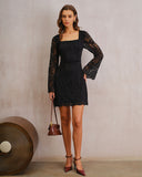 Siyah Dantel Çan Kollu A Kesim Mini Elbise