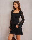 Siyah Dantel Çan Kollu A Kesim Mini Elbise