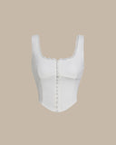 Sueña™ Beyaz U Yaka Dantelli Kolsuz Bluz