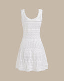 Sueña™ Beyaz U Yaka Kolsuz Kazak Mini Elbise