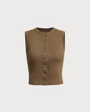 Sueña™ Kahve Yuvarlak Yaka Örgü Atlet