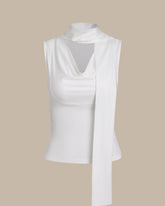 Sueña™ Beyaz Kapşonlu Yakalı Büzgülü Tank Top