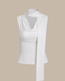 Sueña™ Beyaz Kapşonlu Yakalı Büzgülü Tank Top