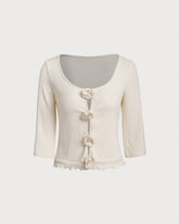 Sueña™ Kayısı Kabartmalı Yarım Kollu Örgü Tişört