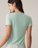 Sueña™ Yeşil Yuvarlak Yaka Düğmeli Slim Tee