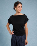 Sueña™ Siyah Kapşonlu Omuzdan Açık Tişört