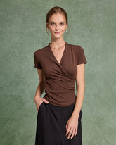 Sueña™ Kahverengi Buruşuk İnce Örgü Tişört