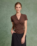 Sueña™ Kahverengi Buruşuk İnce Örgü Tişört