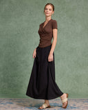 Sueña™ Kahverengi Buruşuk İnce Örgü Tişört