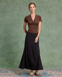 Sueña™ Kahverengi Buruşuk İnce Örgü Tişört