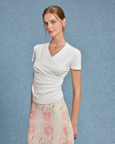 Sueña™ Beyaz Buruşuk İnce Örgü Tişört