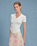 Sueña™ Beyaz Buruşuk İnce Örgü Tişört