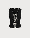 Siyah Kontrast V Yaka Örgü Yelek