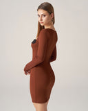 Sueña Bettydress-Kahverengi Dantelli Bodycon Mini Elbise