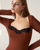 Sueña Bettydress-Kahverengi Dantelli Bodycon Mini Elbise